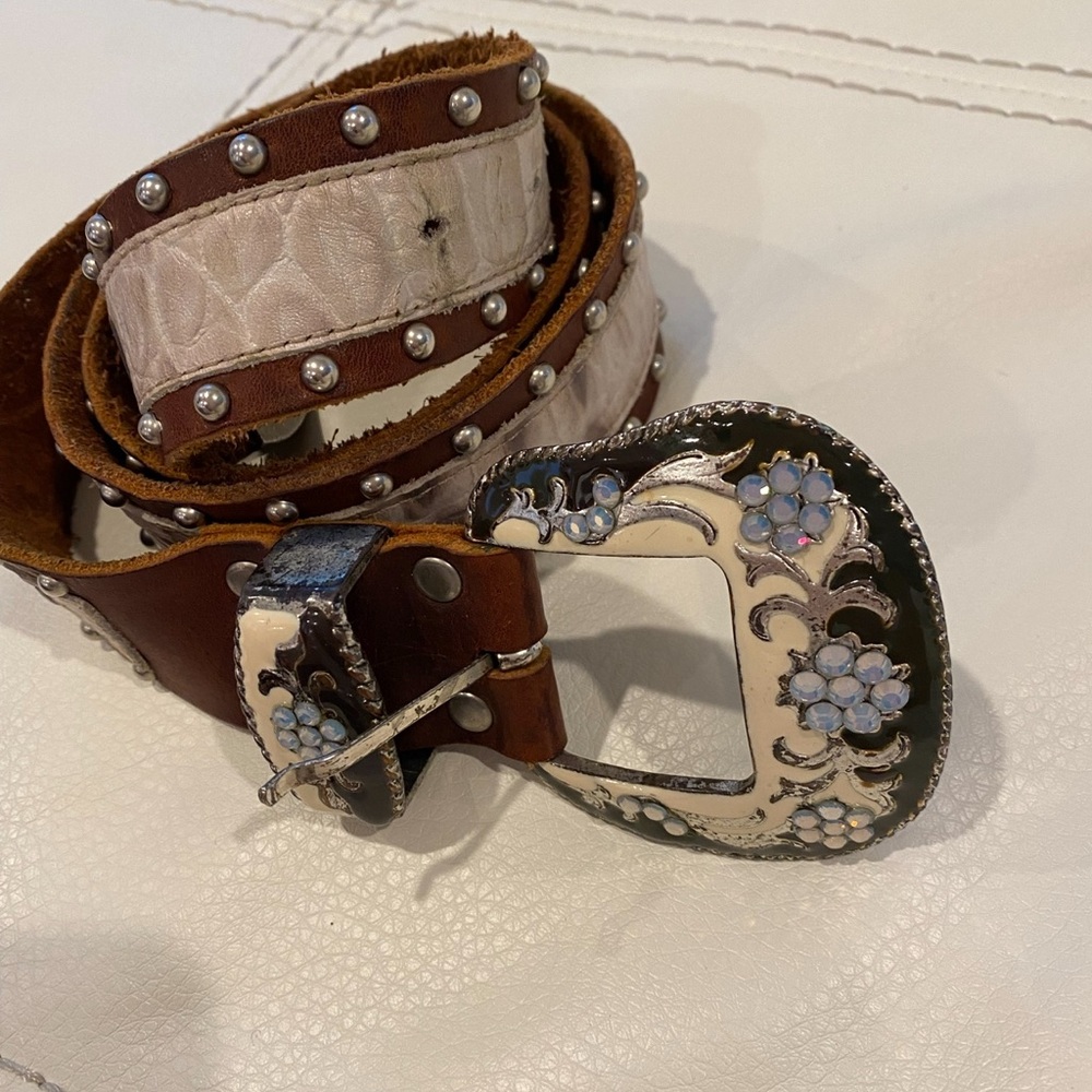 Western Studded Belt with Silver Buckle Belt size M